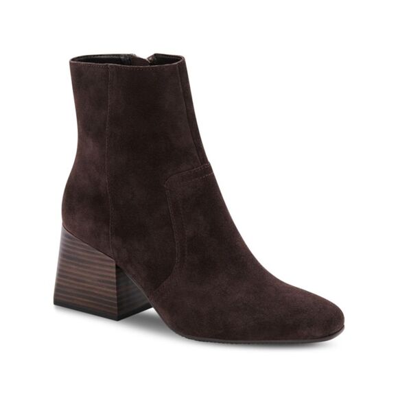 AQUA COLLEGE Shoes - AQUA COLLEGE Womens Brown Tora Square Toe Stacked Heel Suede Booties 7 M